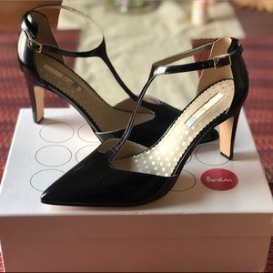 Boden Beatrice T-Strap High Heel in Black Patent